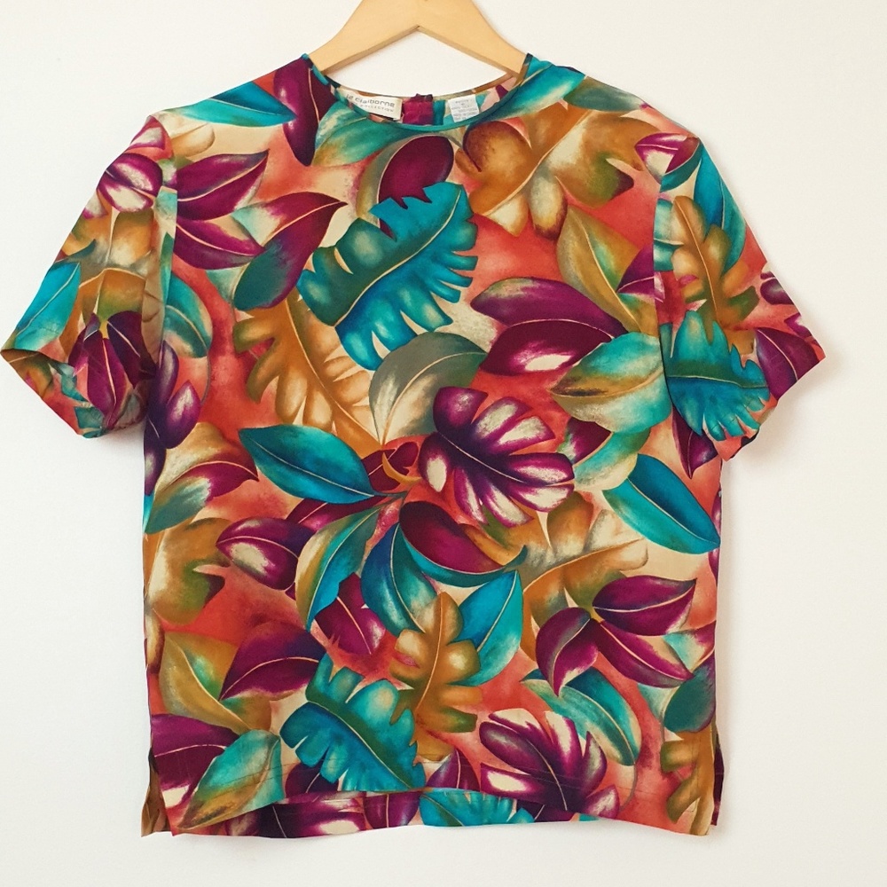 90's Vintage Palm Leaf Short Sleeve Size 6 Medium